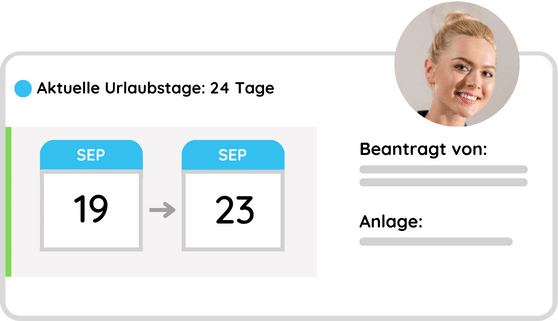 Digitale Urlaubsübersicht mit verbleibenden Tagen und Antragsdaten für eine Putzkraft in der Zeiterfassung.