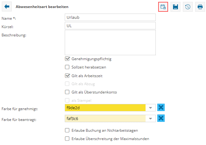 Schaltfläche Urlaubssperre