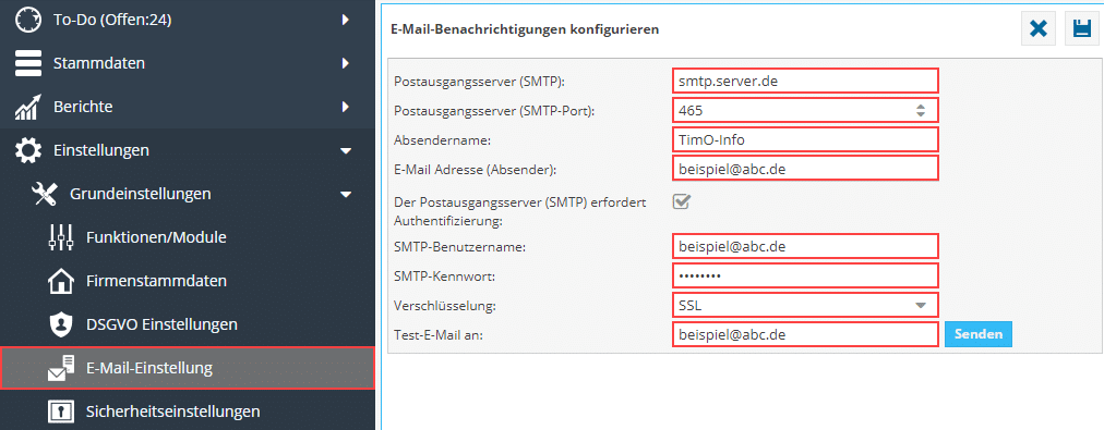 Einstellungen Grundeinstellungen E-Mail-Einstellung