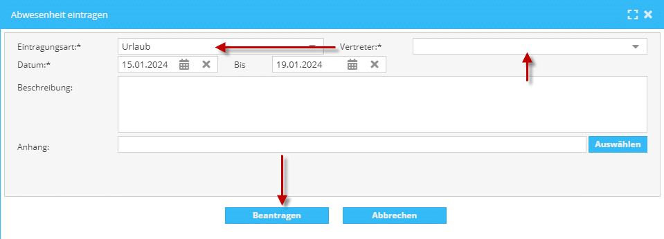 Urlaub beantragen WEB Browser