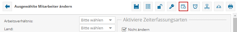 Im Bild sehen die Maske der Mehrfachbearbeitung der Software TimO mit markiertem Eintrag "Arbeitszeitregelung konfigurieren".