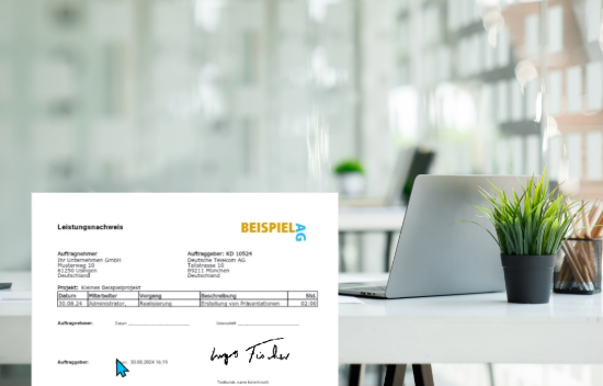 TimO® Leistungsnachweis mit Kundenunterschrift und Positionen