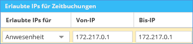 Das Bild zeigt einen Ausschnitt der TimO-Software in der eine IP-Sperre mit einer festen IPv4 Adresse hinterlegt ist.
