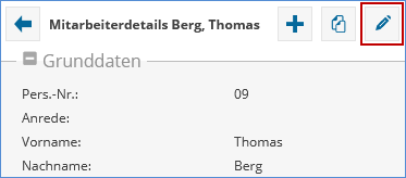 Das Bild zeigt die Mitarbeiterdetailseite in den Stammdaten des TimO-Systems.
Die Schaltfläche "Bearbeiten" ist rot umrandet.