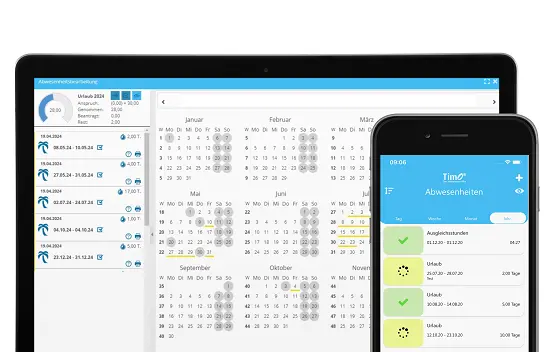 kalender für urlaubsanträge mit mobiler ansicht zur genehmigung von urlaub und abwesenheit