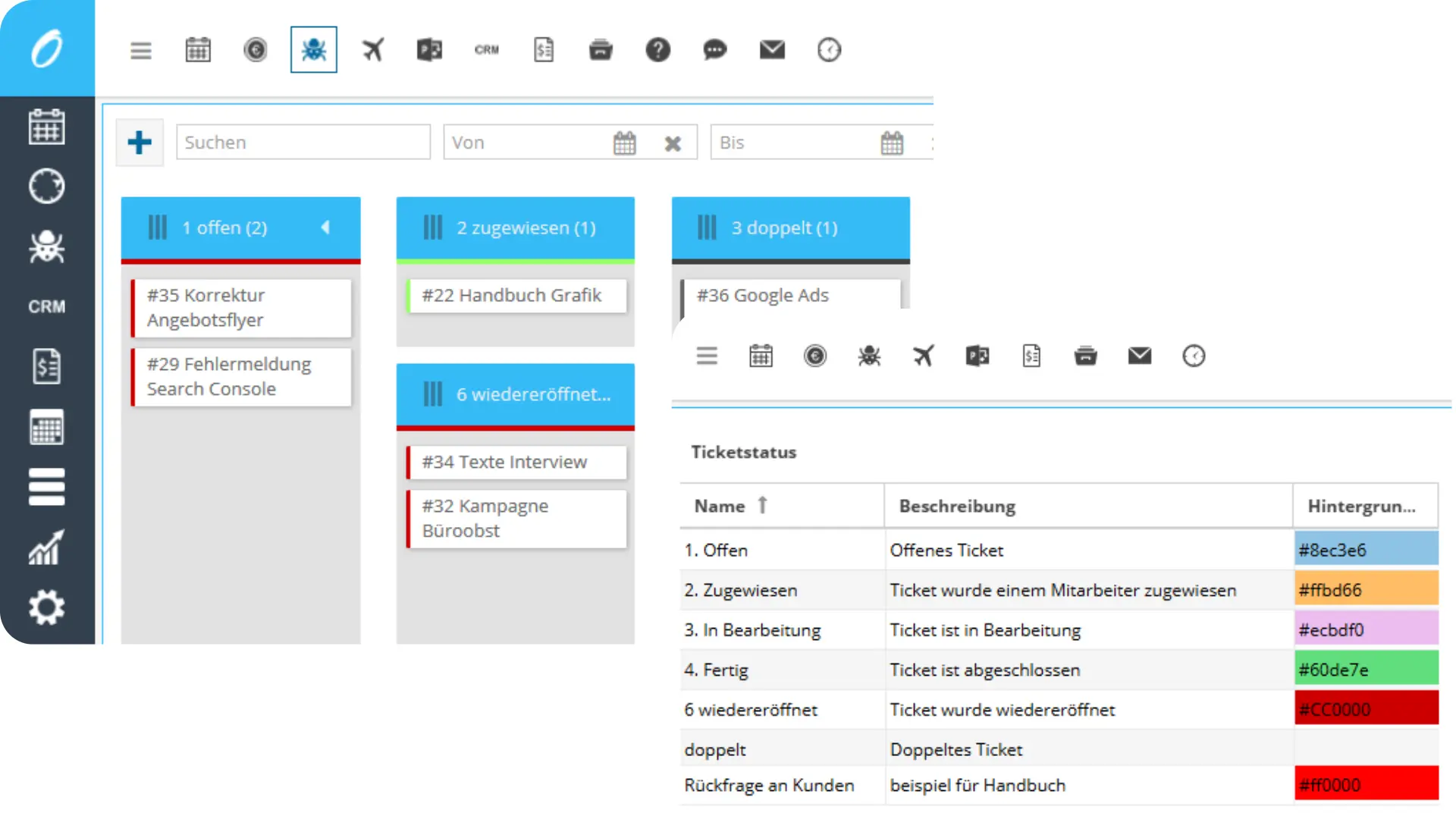 Tabelle der Ticketzeiten mit Datum, Mitarbeiter und erfassten Arbeitsstunden im Ticket System.