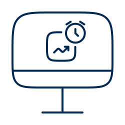 Icon für Projektzeiterfassung mit Uhr und grafischer Auswertung innerhalb eines Bildschirm-Symbols.