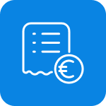 Blaues Icon eines Belegs mit Euro-Symbol.