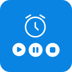 Blaues Icon Stopuhr und Start-, Pause- und Stopp-Tasten.