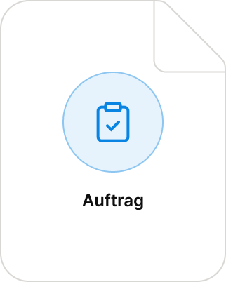 Dokumentkarte mit Klemmbrett Icon und Beschriftung für einen Auftrag.