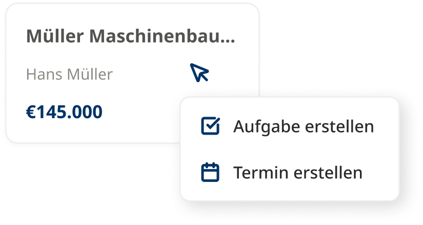 Kontextmenü zum direkten Erstellen einer Aufgabe oder eines Termins für eine Opportunity.