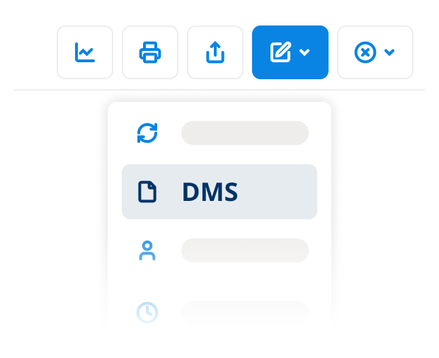 Kontextmenü mit hervorgehobener DMS-Funktion für das Dokumentenmanagement.