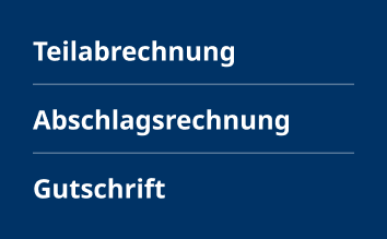 Teilabrechnung, Abschlagsrechnung und Gutschrift als unterstützte Rechnungsformate und Belegarten.